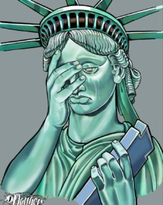 Drawing of sad Statue of Liberty